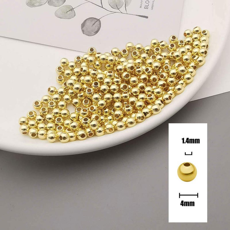 WOCRAFT 200 pcs Gold Smooth Round Spacer Beads Gold Plated Brass Tarnish Resistant Seamless Loose Connector Beads for DIY Bracelet Jewelry Making (4mm/0.16 inch (Gold)) - Image 3